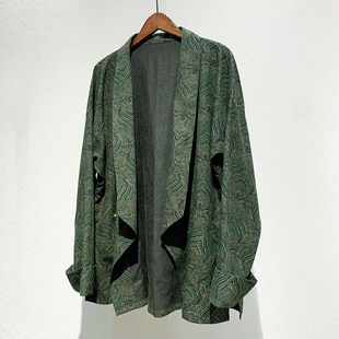 素我原创设计绢纺30姆，100%真丝葡萄呢香云纱，中式改良高领中款外套