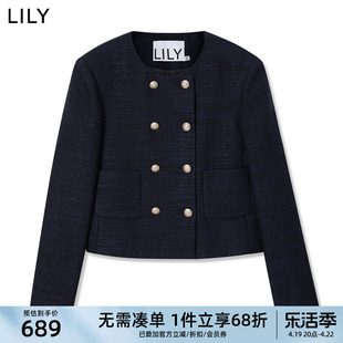 商场同款LILY女装优雅复古小香风气质双排扣短外套