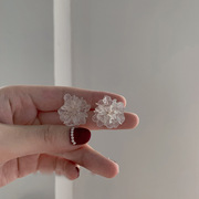 s925银针超仙水晶花朵耳环，女韩国耳夹网红透明亚克力花瓣简约耳钉