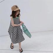 女童条纹连衣裙22夏装新韩版儿童，个性时尚洋气不规则
