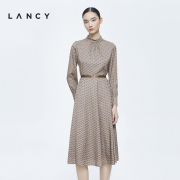 LANCY/朗姿真丝连衣裙2022冬季高级感女收腰裙子显瘦通勤裙子