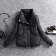 羽绒服女短款冬季2023小个子立领，白鸭绒(白鸭绒，)设计感黑色保暖外套