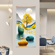 新中式麋鹿布艺卷轴挂画客厅风水装饰画走廊过道入户玄关招财壁画