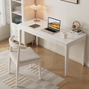 白色实木书桌宽60cm简约家用学生写字桌卧室，长条办公现代电脑桌