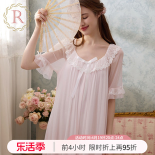 rosetree宫廷风睡裙夏季女士短袖蕾丝性感法式复古公主睡衣裙夏天