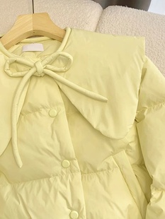 黄色短款娃娃领羽绒棉服女2023冬季设计感小众小个子棉衣外套