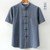 原创中国风夏季亚麻短袖衬衫，唐装男士大码中式上衣薄宽松休闲衬衣