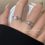 珍珠锆石开口戒指女轻奢小众设计高级感食指戒时尚个性冷淡风指环