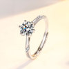 S925纯银六爪戒指女式时尚镶嵌锆石指环开口可调节不褪色戒子饰品