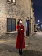 反季西西里红色双面羊绒呢子，大衣女2023秋冬中长款羊毛呢外套