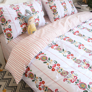 定制民族风撞色纯棉床上四件套条纹床单单件 太阳花被套枕套自由