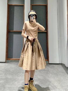 茶歇法式连衣裙女2023年夏季时尚显瘦收腰赫本风短袖蓬蓬裙