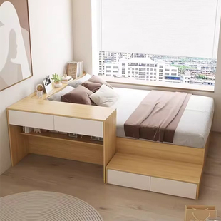 单人榻榻米书桌一体小户型省空间组合出租房储物床板式收纳儿童床