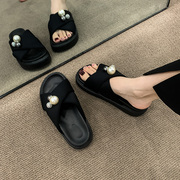 黑色绝美拖鞋女夏天外穿2024小众高级感厚底法式海边沙滩凉鞋