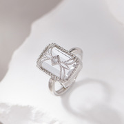 欧美个性方形缠绕白水晶戒指女s925银时尚高级感轻奢个性冷淡指环