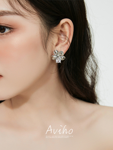 aviho限定花歇立体花瓣镶嵌锆石，耳环多色少女精致耳饰