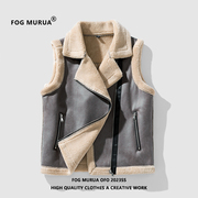 fogmurua麂皮绒男女，款秋冬季加绒加厚外穿男士马甲羊羔毛绒外套