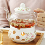 陶瓷花茶壶花茶具透明杯，玻璃花草水果花果，茶壶耐热蜡烛加热套装