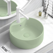 果绿色台上盆陶瓷洗手池洗手盆，洗脸盆圆形洗漱盆洗面盆，单台盆(单台盆)水池