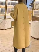 鹅黄色双面羊绒大衣女2023秋冬高级感韩系，过膝赫本风毛呢外套