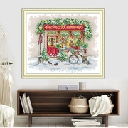 圣诞橱窗DIY手工十字绣2023圣诞节餐厅装饰画自己绣红色房屋