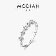 MODIANs925纯银镶嵌锆石戒指女小众设计时尚简约日常通勤风银饰
