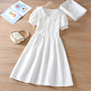 小众设计温柔风白色连衣裙女夏2023年娃娃领成质短袖衬裙