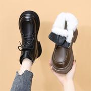 真皮马丁靴女2023冬季英伦风，时尚厚底短靴，羊毛雪地靴加绒加厚