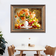 美式客厅餐厅背景墙装饰画有框，静物挂画饭厅墙壁，花卉壁画欧式油画