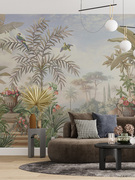 墙布无缝全屋定制风景壁布壁画2023卧室背景墙纸热带植物彩绘