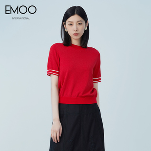 EMOO杨门慵懒风套头毛衣女宽松外穿春秋气质圆领针织打底衫