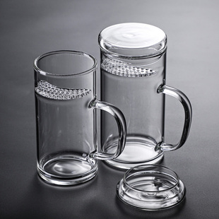 月牙杯玻璃水杯大容量茶水，分离过滤泡茶杯子带把办公室耐高温。