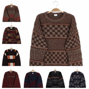 秋冬日本vintage古着孤品，复古波普风羊毛男套头，毛衣色块方块拼色