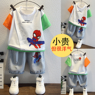 蜘蛛侠衣服男童夏装套装，2023洋气童装，夏季中小儿童短袖运动潮