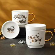 helloKitty骨瓷喝水杯带盖北欧ins金边创意个性咖啡