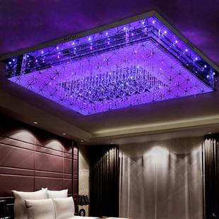led客厅灯长方形水晶吊灯，现代简约大厅遥控变色餐厅卧室灯