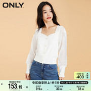 ONLY奥莱时尚法式方领拼接雪纺泡泡袖上衣针织衫女