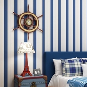 无纺布环保壁纸地中海条纹墙纸客厅卧室满铺简约竖条纹植绒壁纸