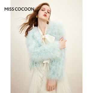 misscocoon鸵鸟毛皮草(毛皮草)女装，23冬时尚宽松气质，年会短款毛毛外套