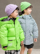 韦氏亲子冬季儿童男童女童中大童宝宝羽绒服外套连帽中长款加厚