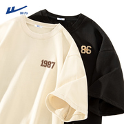 回力1987t恤年代感经典数字印花男士纯棉半袖夏季复古重磅短袖男A