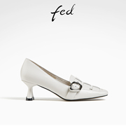 fed法式单鞋春季女鞋编织镂空小皮鞋白色高跟鞋D0316-ZCB318