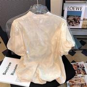 新中式雪纺衬衫女夏季2024年改良旗袍设计感国风盘扣立领上衣