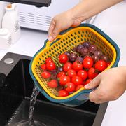 6件套洗菜盆沥水篮，塑料洗菜篓双层方形洗菜筐子洗水果盘客