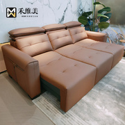 意式轻奢简约客厅头层进口真皮舒适高端功能两用可自动伸缩沙发床