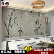 新中式水墨竹子壁纸现代花鸟客厅沙发墙纸川菜馆包间民宿墙纸壁画