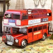 铁皮双层巴士模型汽车摆设，仿古桌面摆件玄关，复古软装饰品家里创意