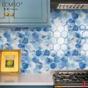 北欧蓝色艺术水晶玻璃砖，马赛克拼图厨房卫生间背景墙，玄关六角瓷砖