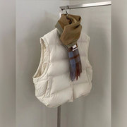 秋冬季韩系穿搭小个子米白色保暖马夹外套小众独特别致棉服马甲女