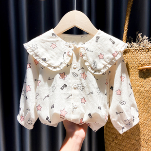 女宝宝秋季长袖衬衫，1-3岁小女孩娃娃衫4儿童，洋气衣服星星印花上衣